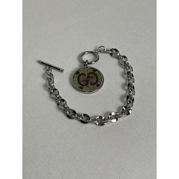Gucci Monogram Canvas Round Silver Toggle Bracelet - Picture 2 of 5